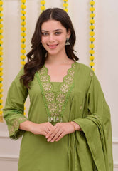 Ruchira A-line cotton embroidered suit (set of 3)