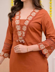 Ruchira A-line cotton embroidered suit (set of 3)