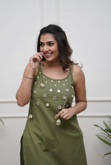 Mirror work cotton cut sleeves dori style co-ord set