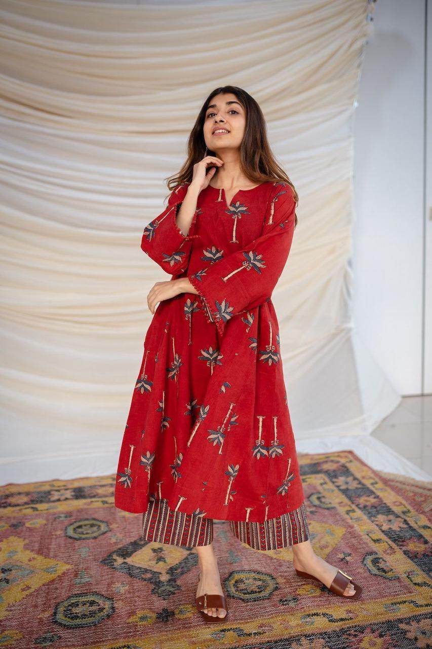 beautiful printed Raiza Ajrakh Cotton Kurta - Eraya