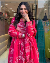 Angarkha style three piece cotton designer kurti set - Eraya