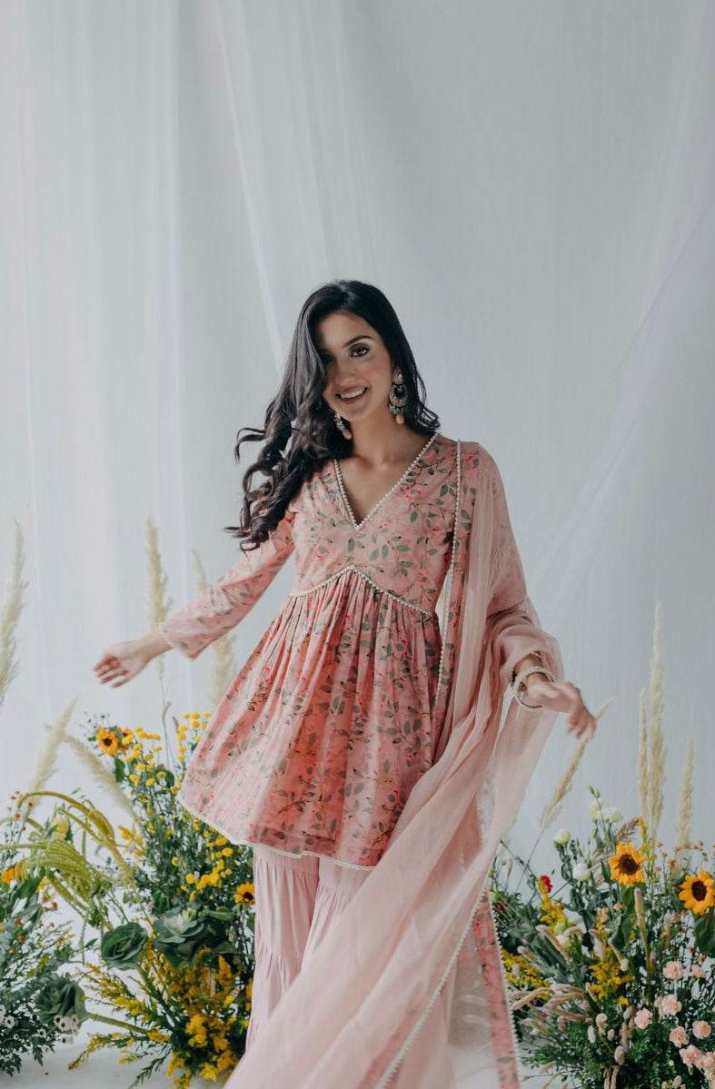 Floral printed nyla cotton sharara - Eraya