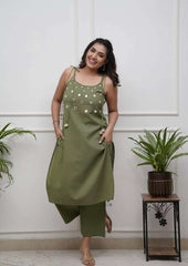 Mirror work cotton cut sleeves dori style co-ord set