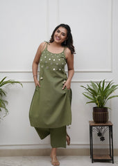 Mirror work cotton cut sleeves dori style co-ord set