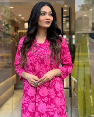 Ajrak print, sequins work cotton kurti set - Eraya
