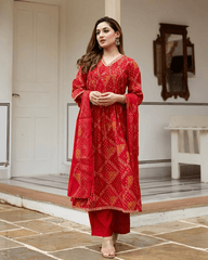 Pintex work beautiful bandhani print three piece kurti set - Eraya