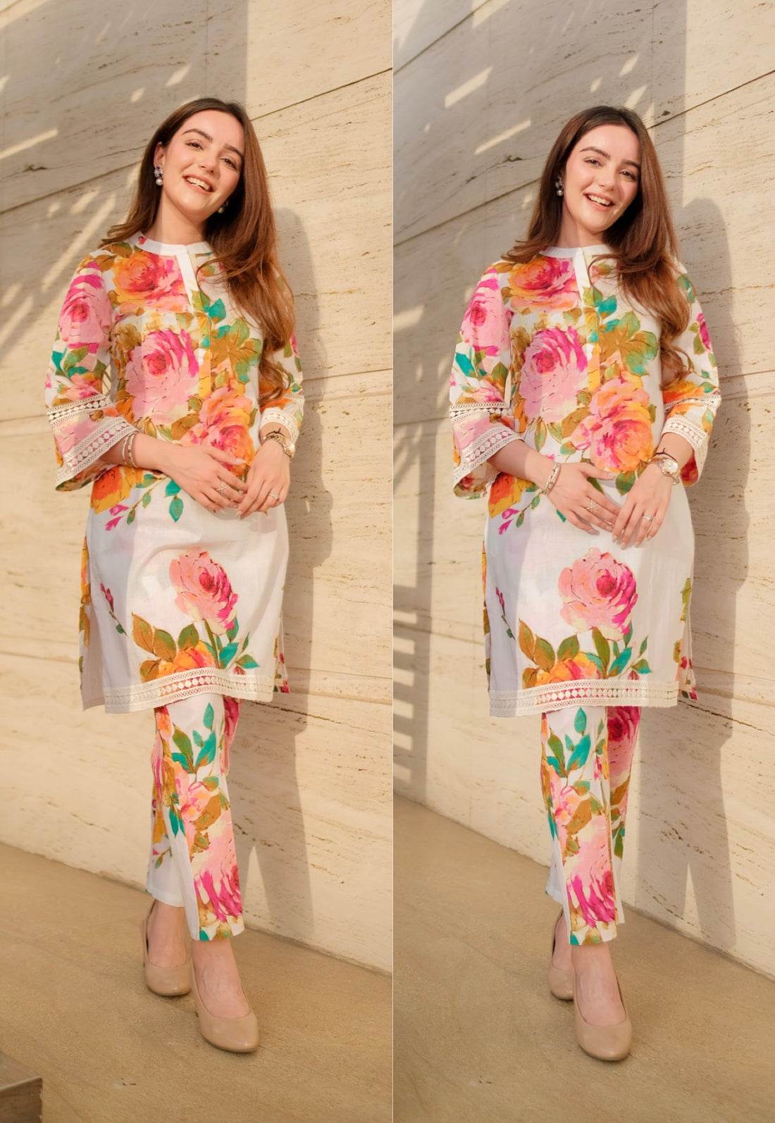 Floral White Kurta Pants Set - Eraya