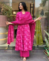 Ajrak print, sequins work cotton kurti set - Eraya