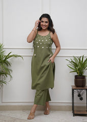 Mirror work cotton cut sleeves dori style co-ord set