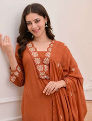 Ruchira A-line cotton embroidered suit (set of 3)