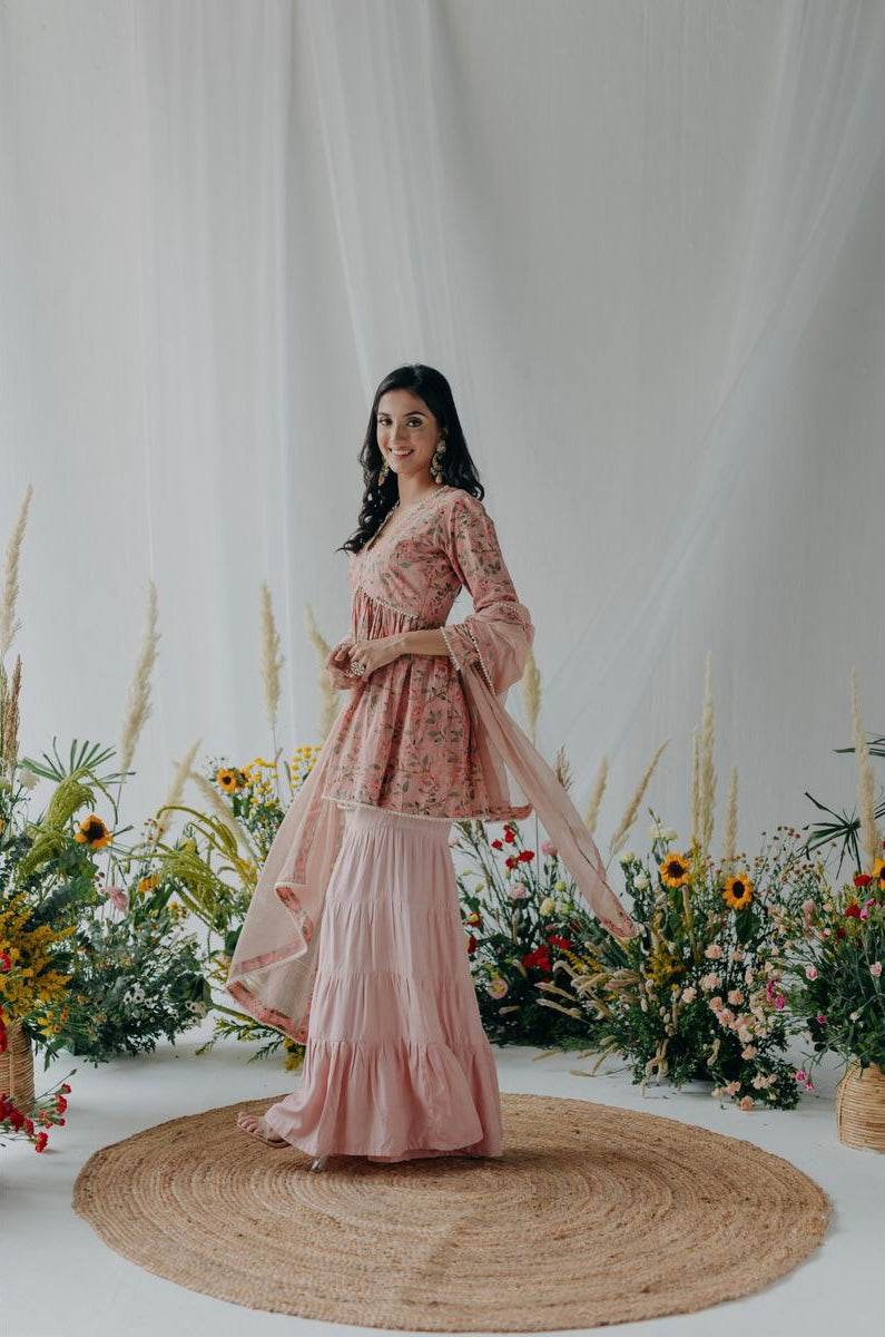 Floral printed nyla cotton sharara - Eraya