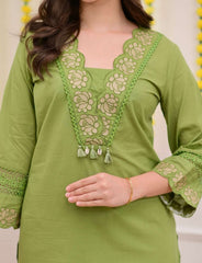 Ruchira A-line cotton embroidered suit (set of 3)