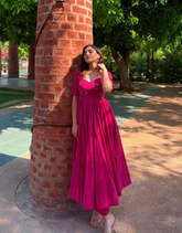 Cherry pink anarkali kurti and pant set (set of 2)