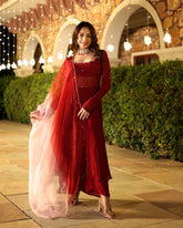 Rustika maroon embroidered georgette suit (set of 3)
