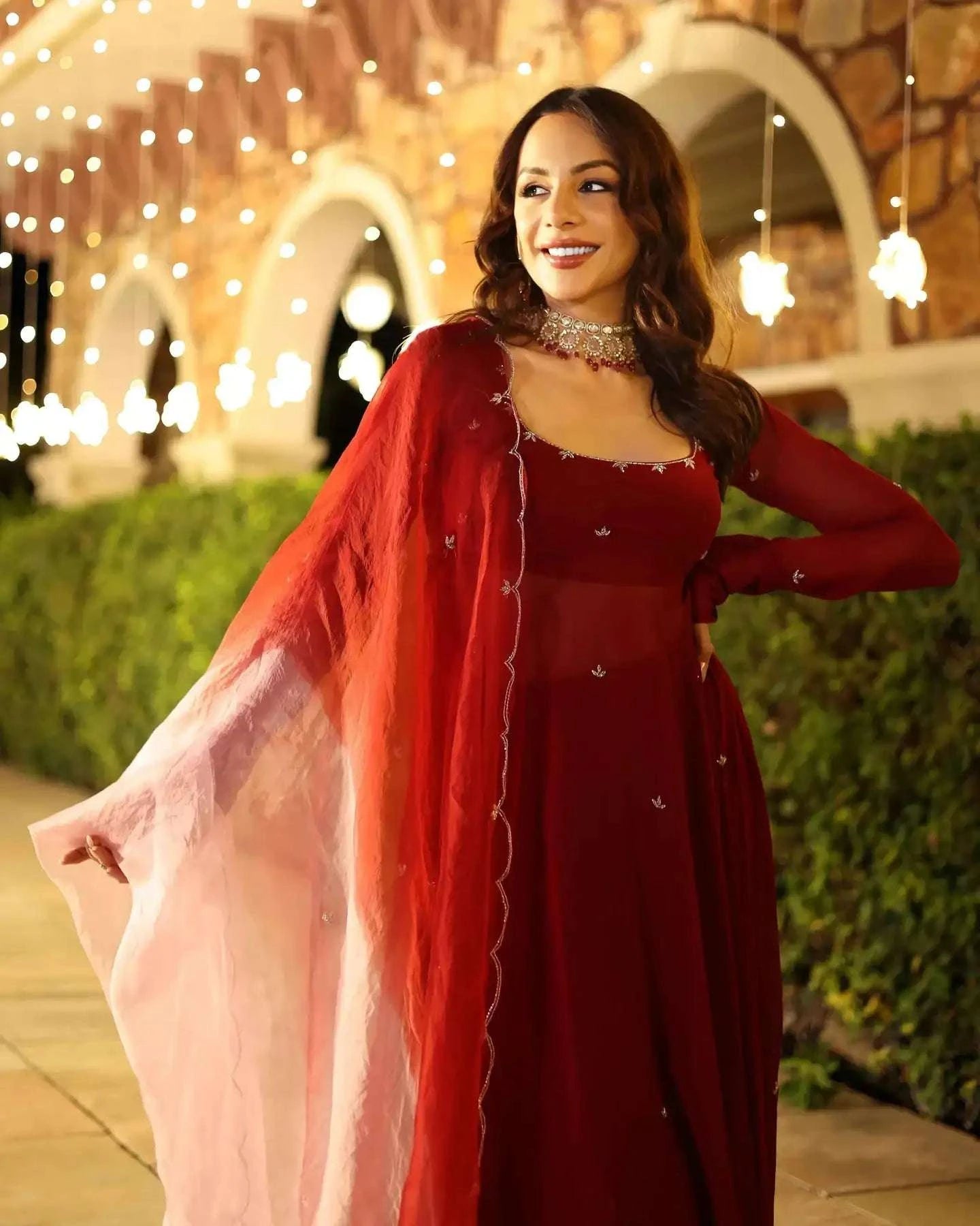 Rustika maroon embroidered georgette suit (set of 3)