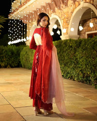 Rustika maroon embroidered georgette suit (set of 3)