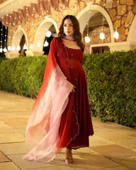 Rustika maroon embroidered georgette suit (set of 3)