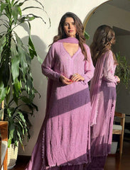 Paisley lavender chikankari and lace work kurta set (set of 3)