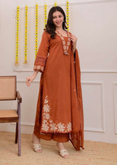 Ruchira A-line cotton embroidered suit (set of 3)