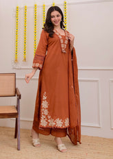 Ruchira A-line cotton embroidered suit (set of 3)