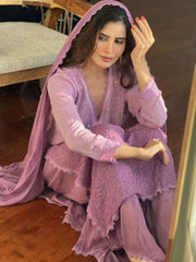 Paisley lavender chikankari and lace work kurta set (set of 3)