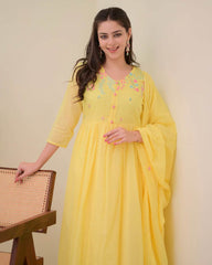 Pure mul cotton A-line three piece suit set - Eraya