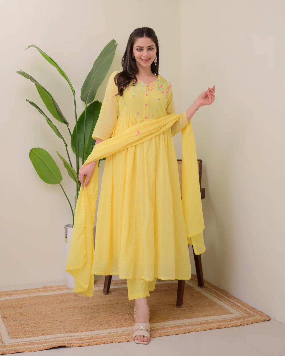 Pure mul cotton A-line three piece suit set - Eraya