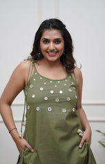 Mirror work cotton cut sleeves dori style co-ord set