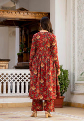Beautiful floral print cotton anarkali, pant and dupatta set - Eraya
