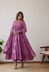 Flary printed heavy cotton anarkali set - Eraya