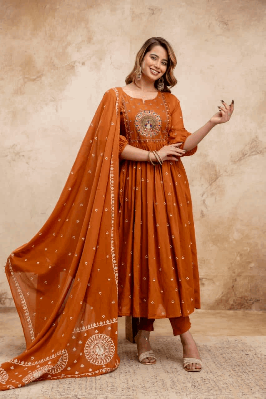Designer anarkali kurta-pant and dupatta set