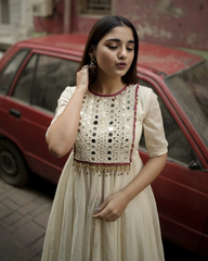 Mirror embroidered cotton anarkali kurta (set of 2)