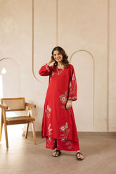 Tarini Midnight Red Floral Aura Kurta (set of 2)