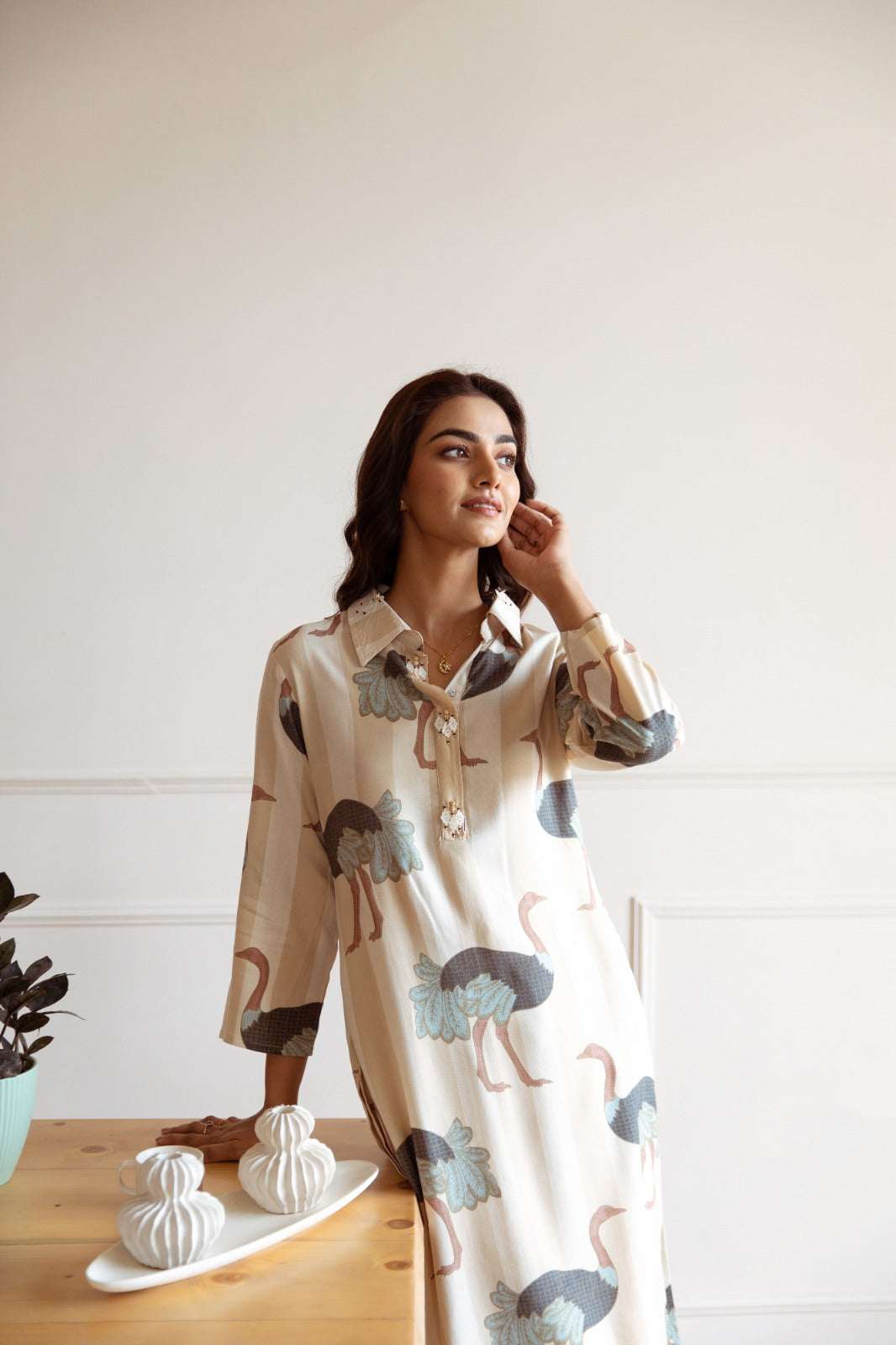 Tarini Ivory Ostrich Grace Kurta (set of 2)