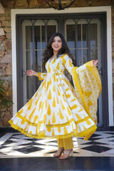 The sunflower set: Beautiful flared cotton anarkali suit set - Eraya
