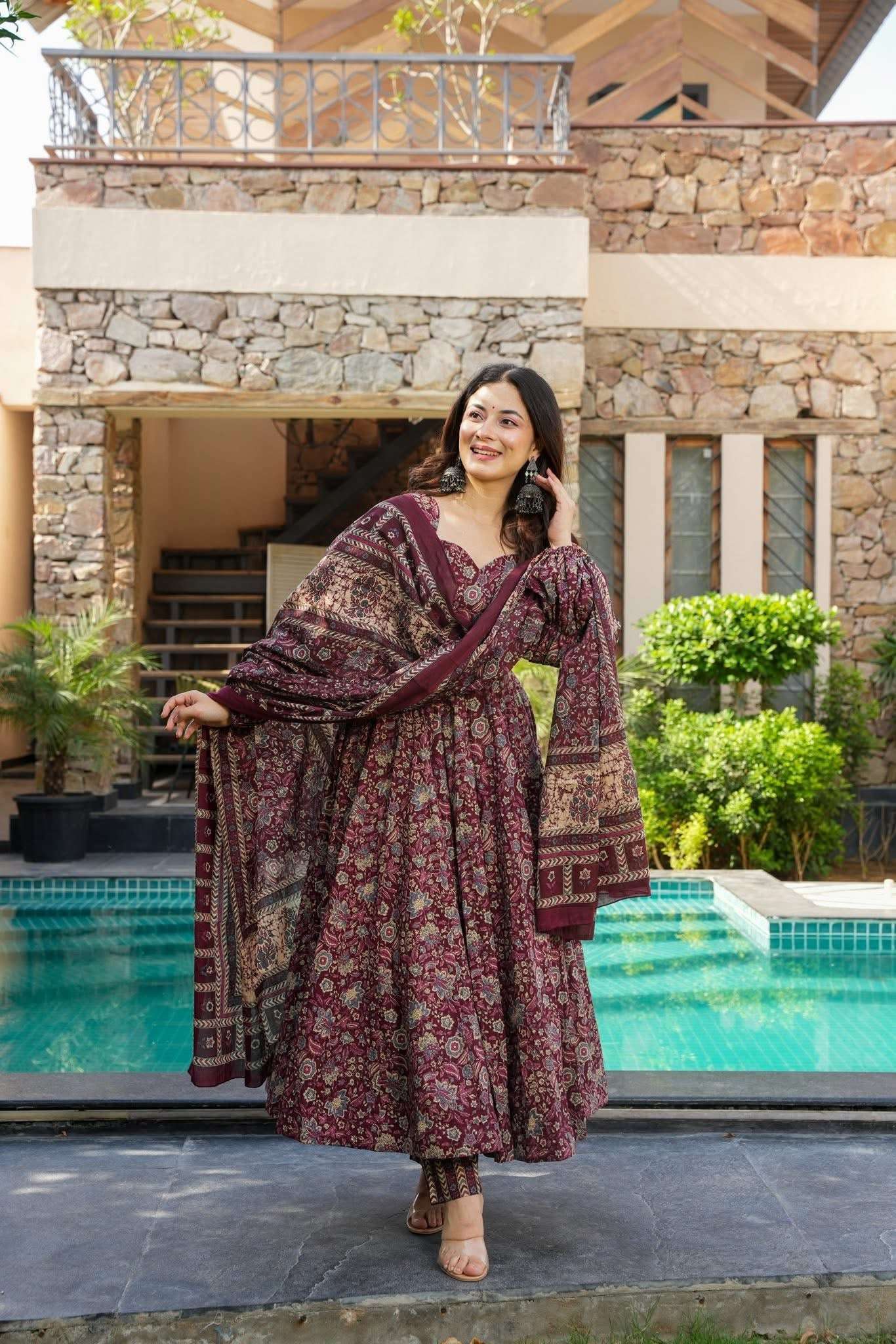 Vaidehi cotton anarkali suit (set of 3)