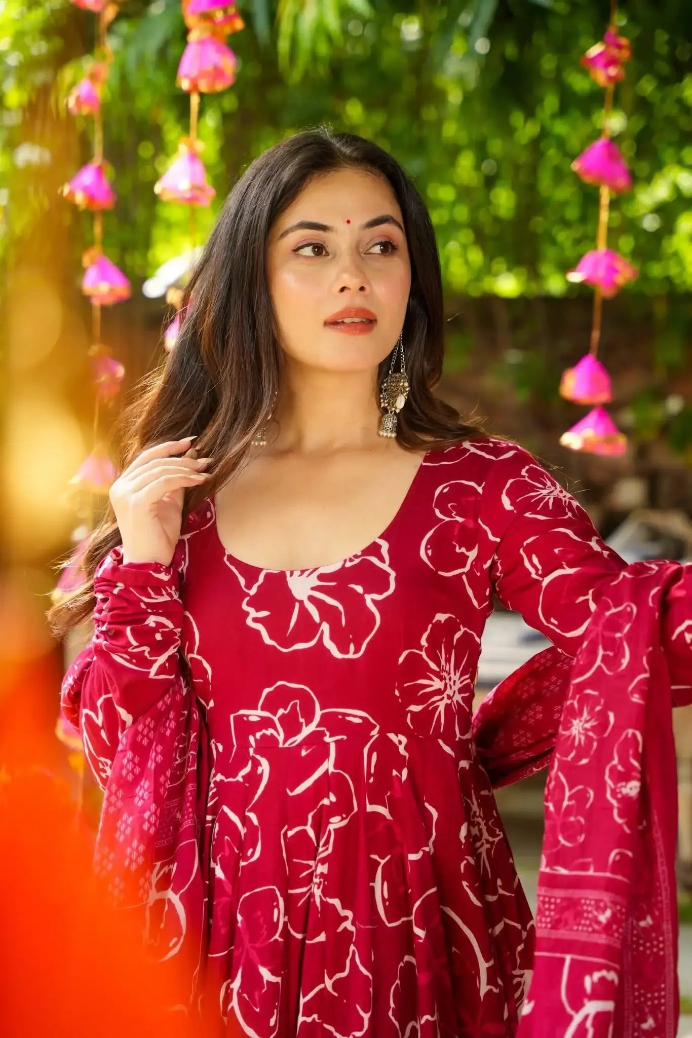 Ekaya beautiful cotton printed anarkali suit (set of 3)