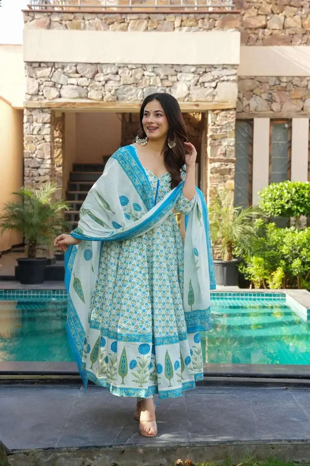 Fully flared jaipuri anarkali suit set