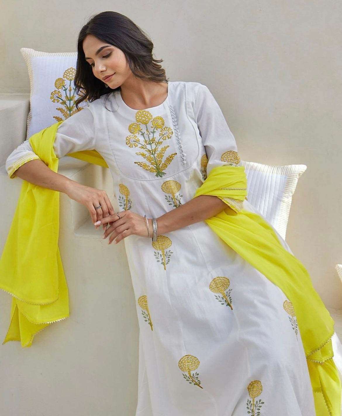 Designer round neck three piece kurti set - Eraya