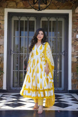 The sunflower set: Beautiful flared cotton anarkali suit set - Eraya