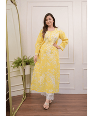 Mesmerizing mul cotton chikankari kurti-pant set - Eraya