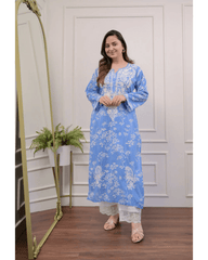 Mesmerizing mul cotton chikankari kurti-pant set - Eraya
