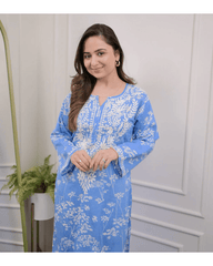 Mesmerizing mul cotton chikankari kurti-pant set - Eraya