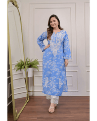 Mesmerizing mul cotton chikankari kurti-pant set - Eraya