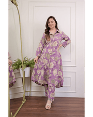 Purple rayon floral co-ord set with matching pants - Eraya