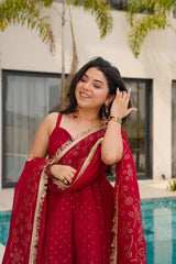 Royal tabby organza fabric short anarkali-plazo and dupatta set