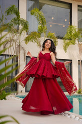 Royal tabby organza fabric short anarkali-plazo and dupatta set