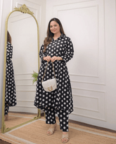 Black polka dots design beautiful cotton co-ord set - Eraya