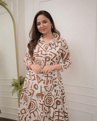 Ivory brown geometric pattern cotton co-ord set - Eraya