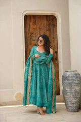 Classy green bandhani print three piece anarkali set - Eraya